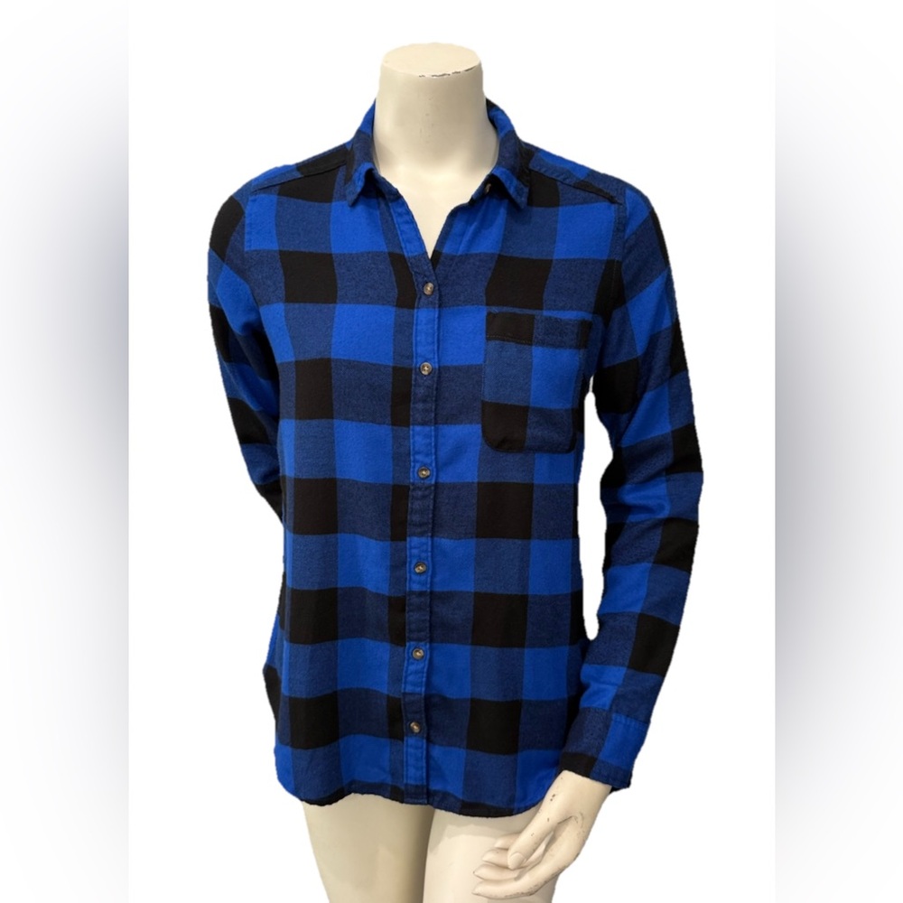 Hollister Boyfriend Fit Plaid Button Down Shirt Women’s XS Blue Long Sleeve